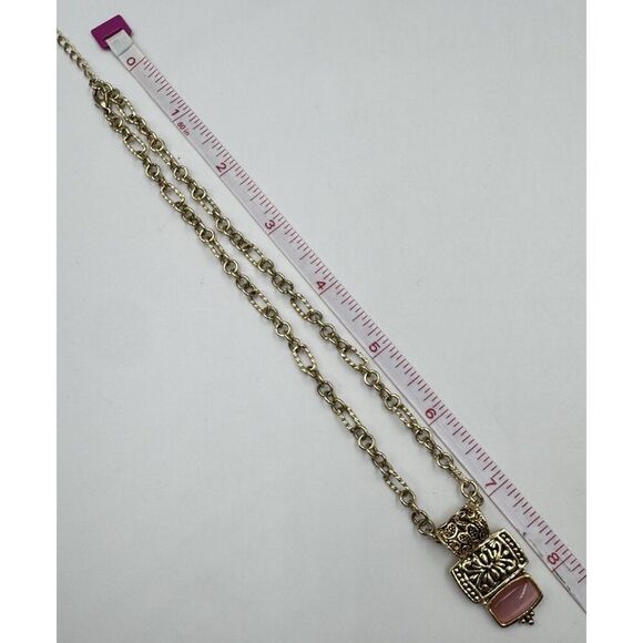 Cookie Lee Gold Tone Pink Cats Eye Floral Pendant Oval Round Link Necklace - Picture 6 of 9
